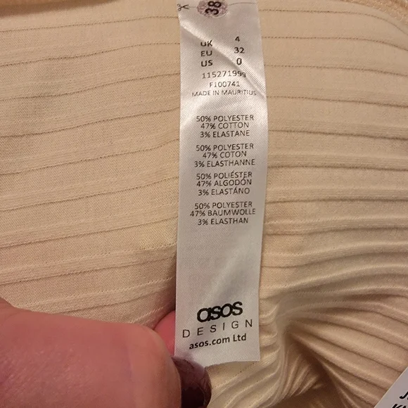 Warm Ivory ASOS Design Women's Ribbed Mini Dress - Picture 6 of 7